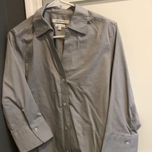Grey button down blouse non iron stretch